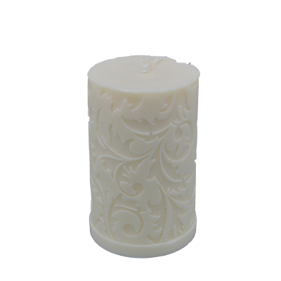 Thick Embossed Pillar Candle 13 cm &ndash; Leaf, Handcrafted from Rapeseed Wax